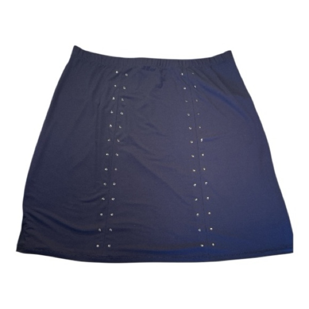 Susan Graver Navy Blue Skirt Silver Studs Polyester Spandex Women XL Elastic - Picture 3 of 9